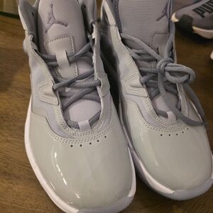 Jordans Grey and White High-Top Basketball Sneakers